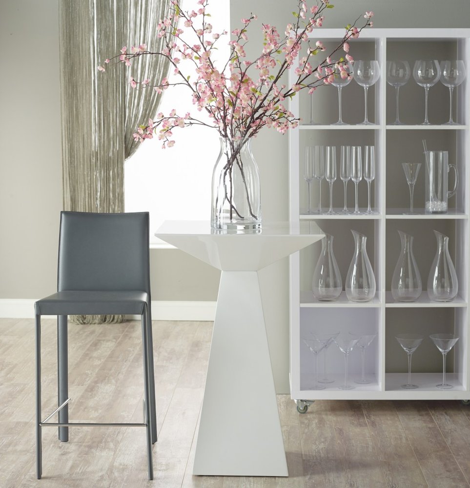 Set of Two 30" Gray Faux Leather and Steel Bar Height Bar Chairs