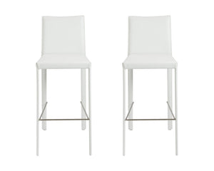 Set of Two 30" White Steel Low Back Bar Height Bar Chairs