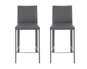Set of Two 26" Gray Steel Low Back Counter Height Bar Chairs