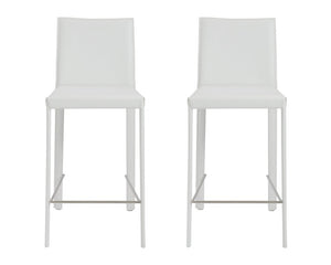Set of Two 26" White Steel Low Back Counter Height Bar Chairs