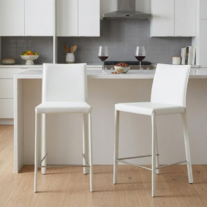 Set of Two 26" White Steel Low Back Counter Height Bar Chairs