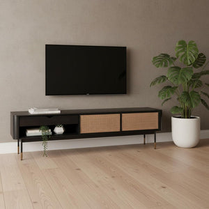 Black Wood and Wicker Media Stand