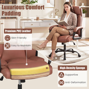 400LBS Big and Tall Chair High Back Executive Chair Ergonomic Leather Computer Chair-Brown