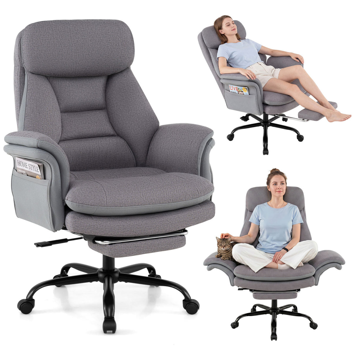400 LBS Ergonomic Big and Tall Office Chair with Faux Leather-Gray