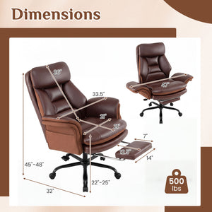400 LBS Ergonomic Big and Tall Office Chair with Faux Leather-Brown