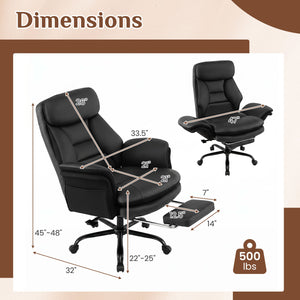400 LBS Ergonomic Big and Tall Office Chair with Faux Leather-Black