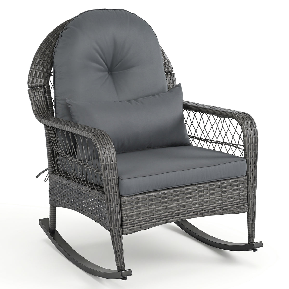 400 LBS Patio Rattan Rocker Chair with Anti-Tip Stoppers and Thick Cushions for Porch-Gray