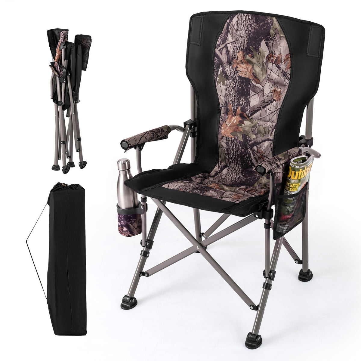 400 LBS Support Folding Camping Chair with Covers-Black