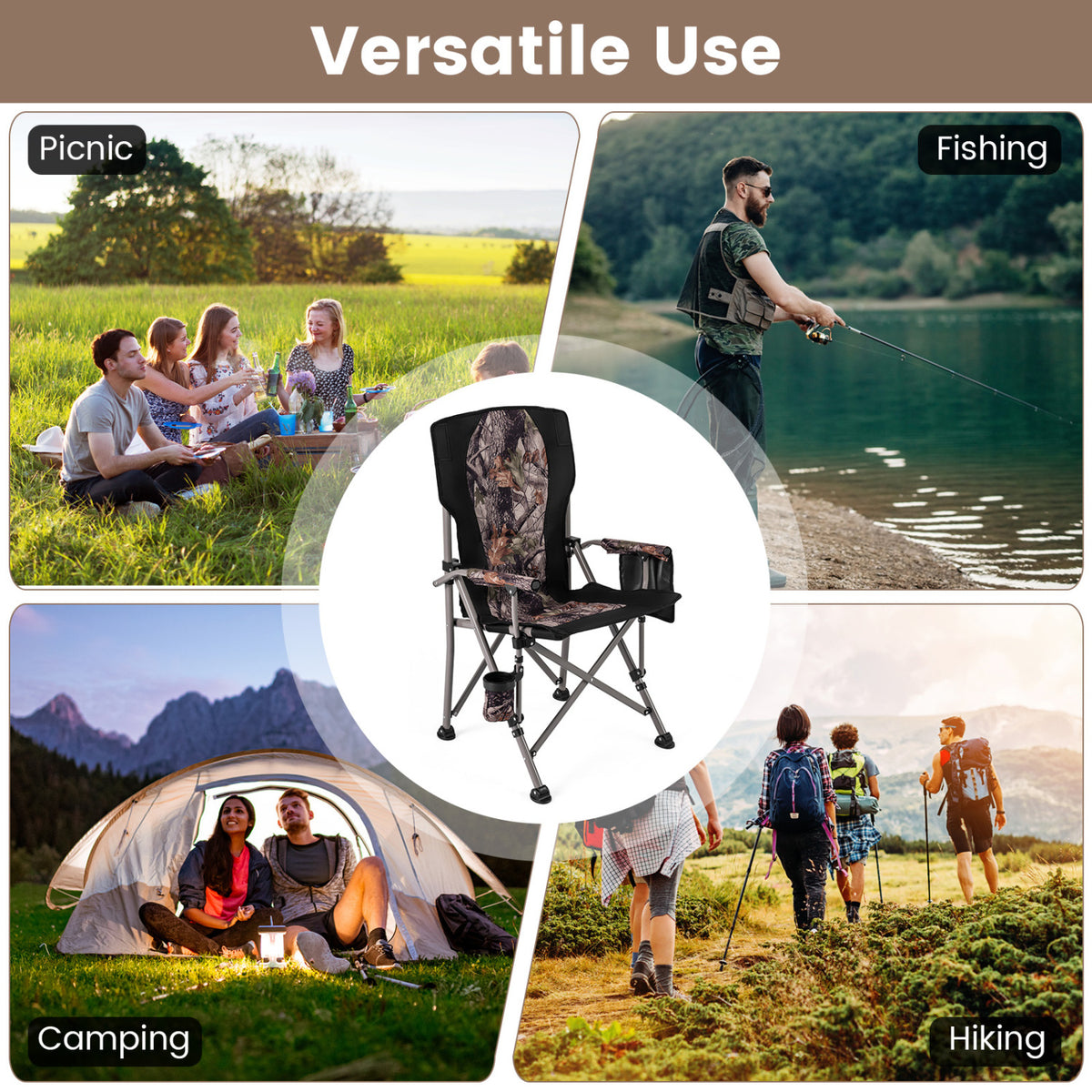 400 LBS Support Folding Camping Chair with Covers-Black