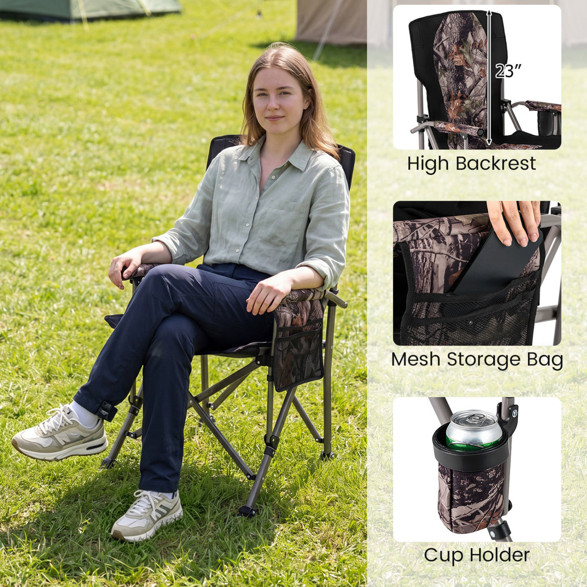 400 LBS Support Folding Camping Chair with Covers-Black