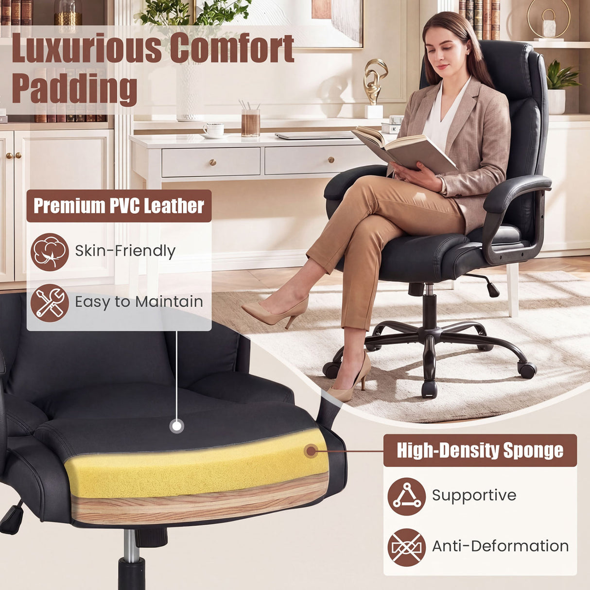 400 Pounds Big and Tall Adjustable High Back Leather Office Chair