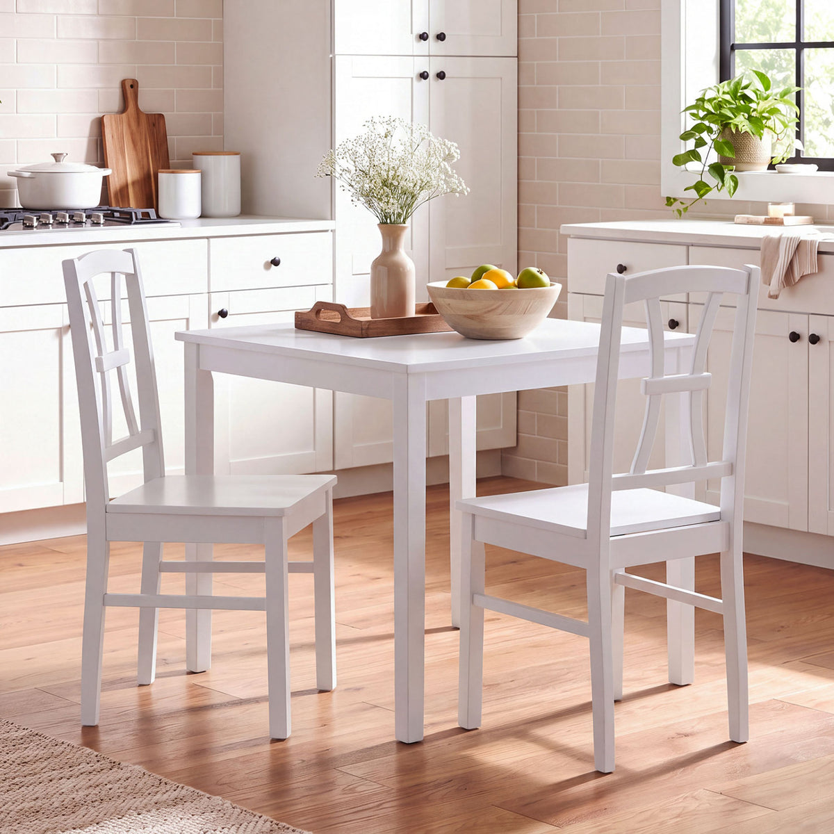 400 lbs Capacity Dining Chair Set of 2 with Cross Backrest and Rubber Wood Frame-White