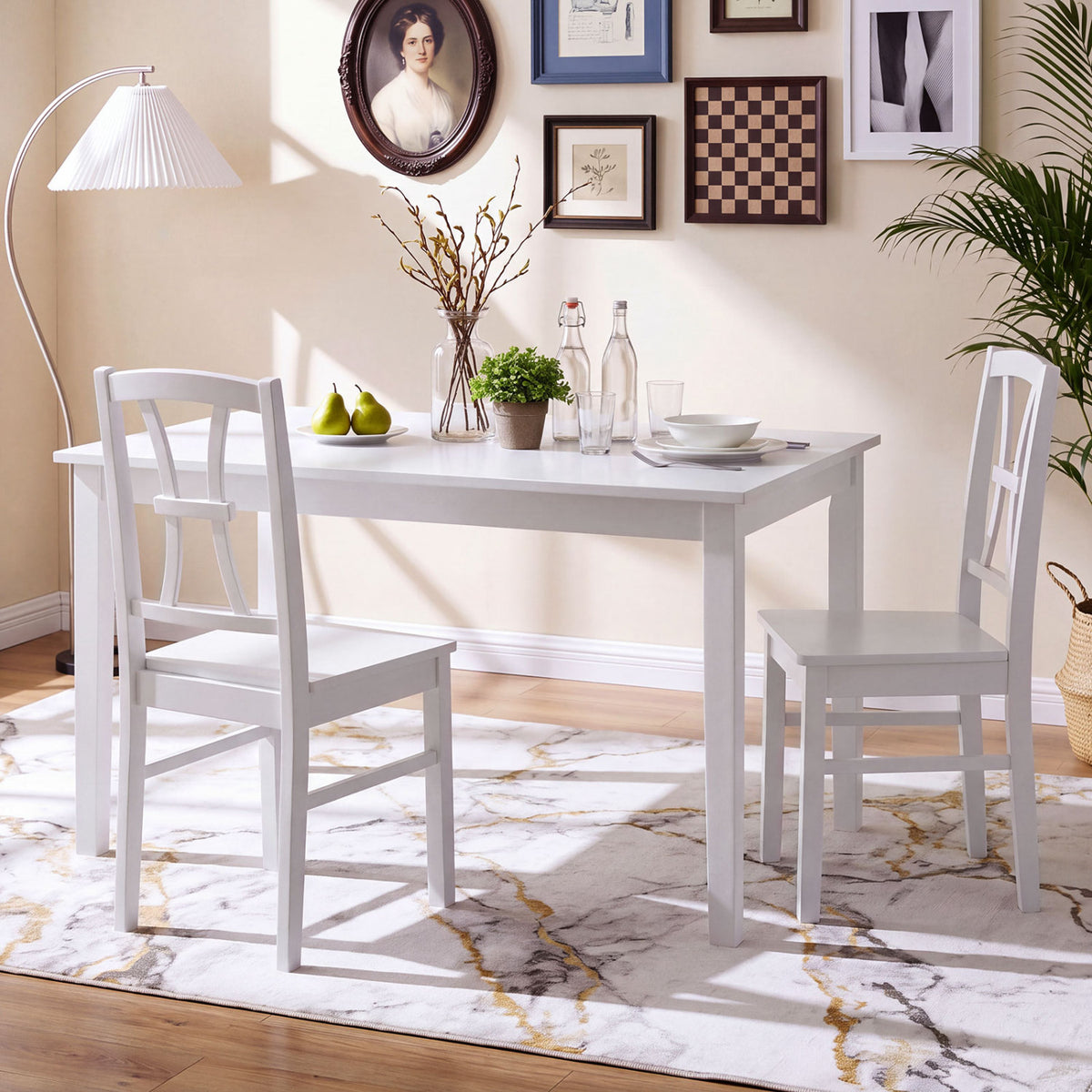 400 lbs Capacity Dining Chair Set of 2 with Cross Backrest and Rubber Wood Frame-White