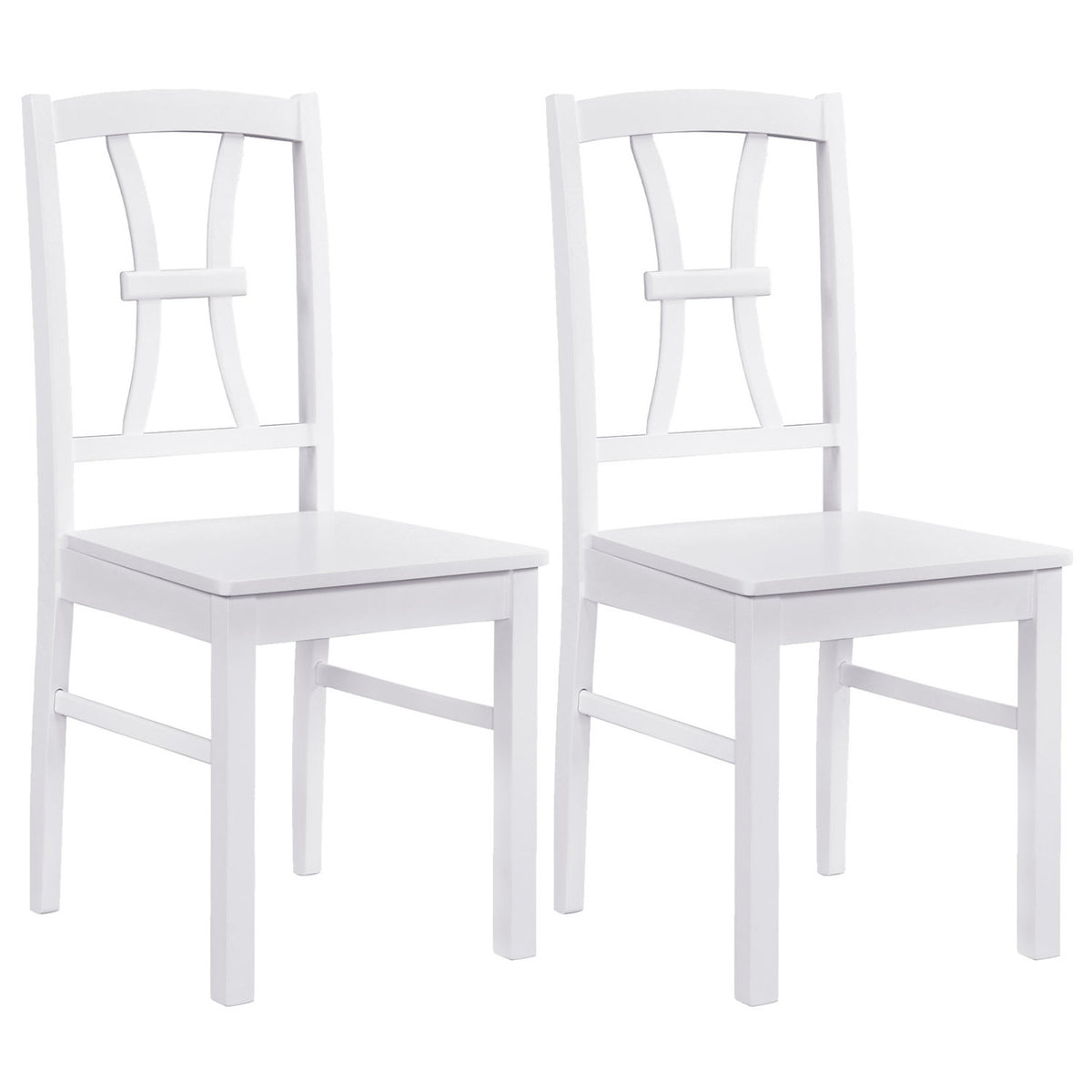 400 lbs Capacity Dining Chair Set of 2 with Cross Backrest and Rubber Wood Frame-White