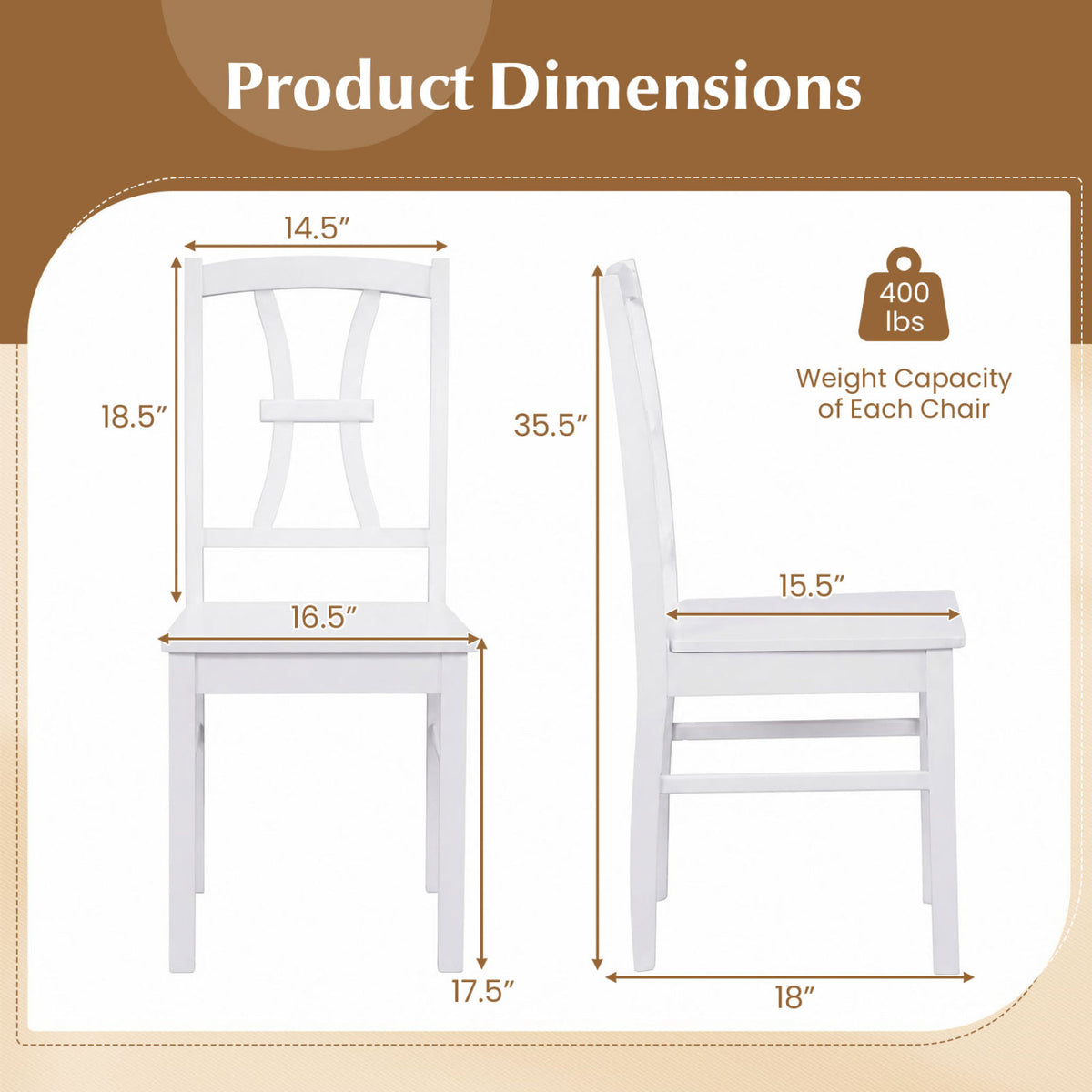 400 lbs Capacity Dining Chair Set of 4 with Cross Backrest and Rubber Wood Frame-White