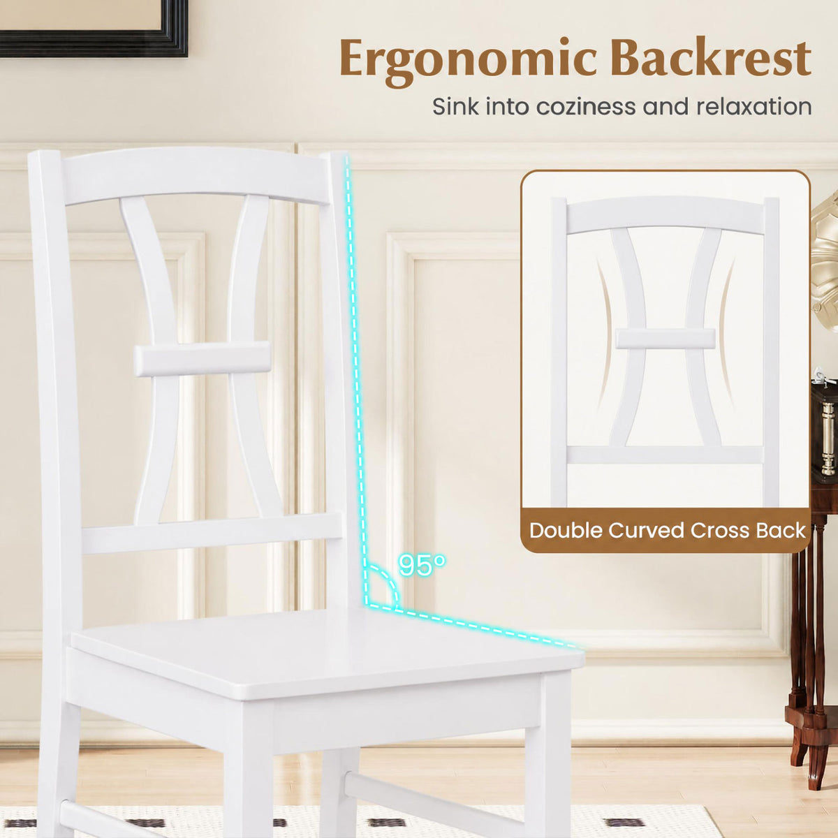 400 lbs Capacity Dining Chair Set of 4 with Cross Backrest and Rubber Wood Frame-White