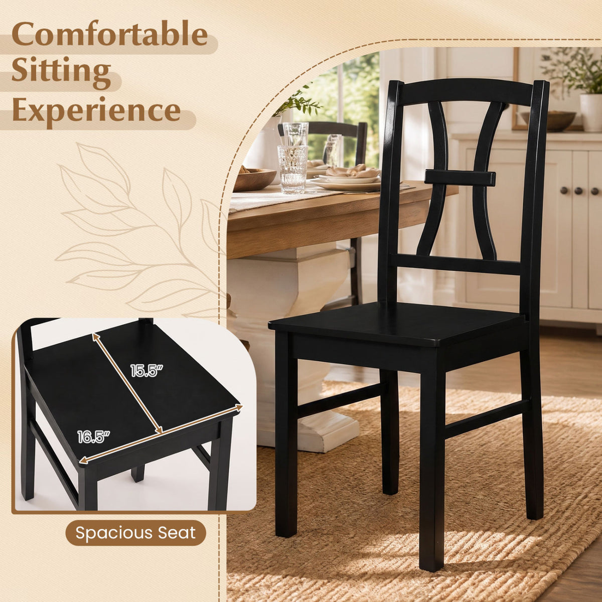 400 lbs Capacity Dining Chair Set of 4 with Cross Backrest and Rubber Wood Frame-Black