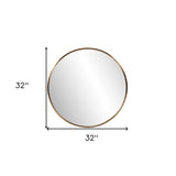 32" Antiqued Brushed Brass Round Wall Mirror