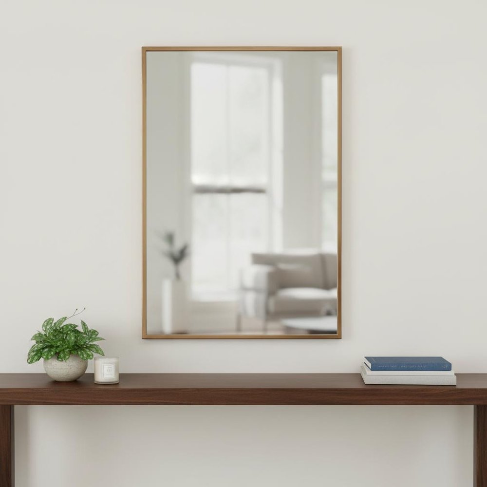 Antiqued Brushed Brass Rectangular Wall Mirror