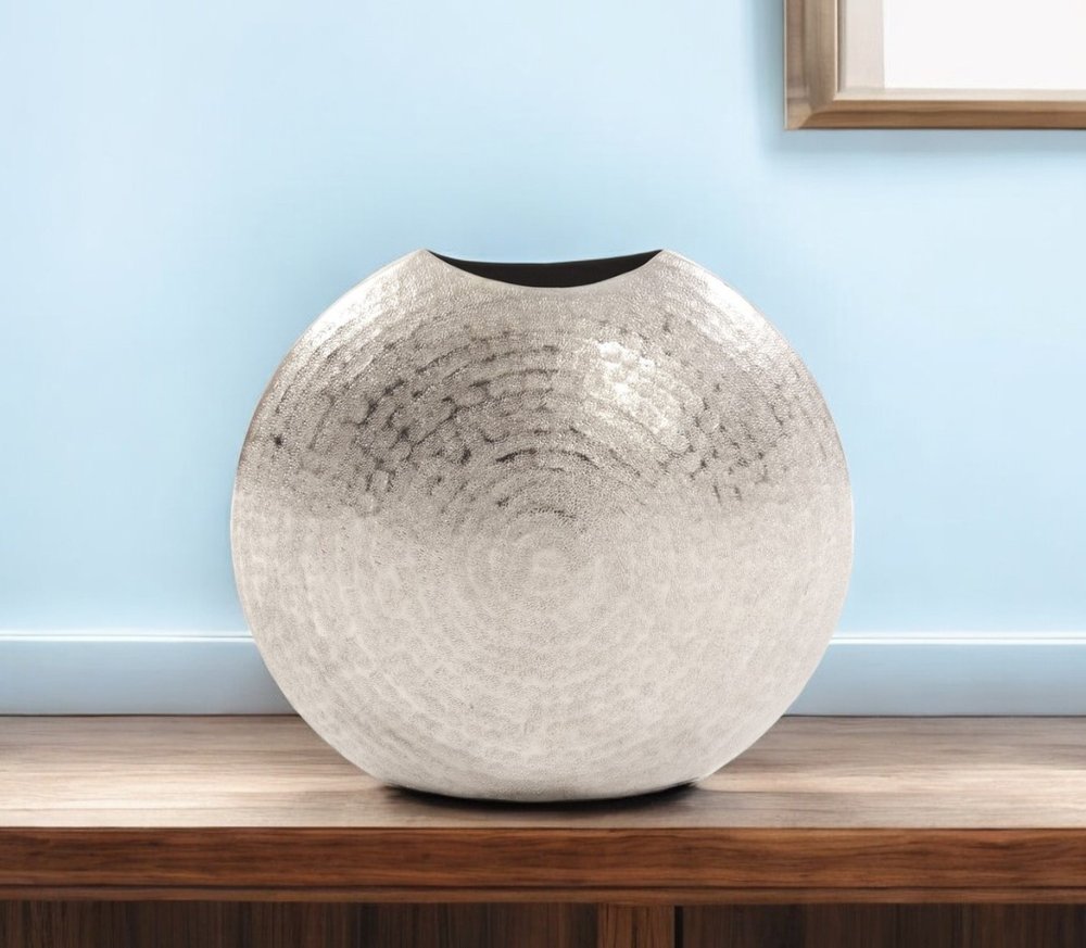 10" Silver Cylinder Aluminum Table Vase