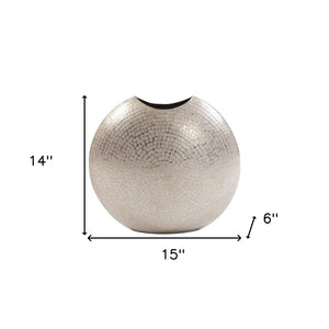 14" Silver Hammered Round Aluminum Table Vase