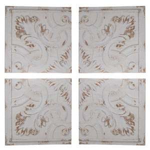 Set of Four White Wood Square Framed Art