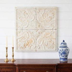 Set of Four White Wood Square Framed Art