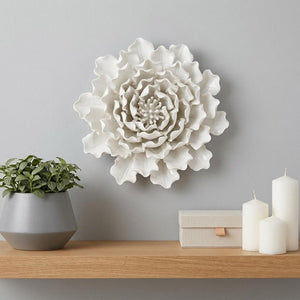 9" Off White Ceramic Flower Hanging Dimensional Sculpture
