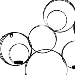 32" Black And Gold Metal Circles And Birds Hanging Sculpture With Votive Holders