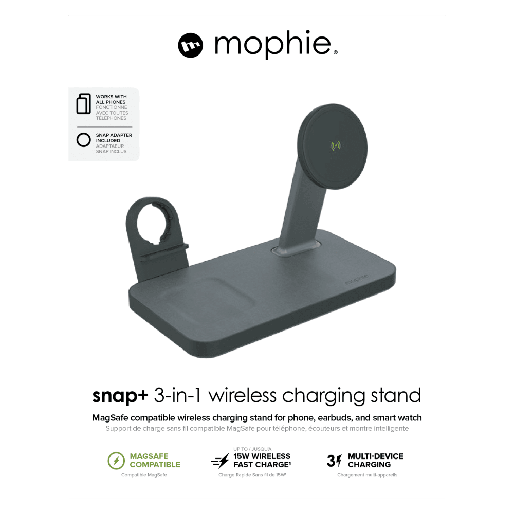 mophie Snap Plus MagSafe 3 in 1 Wireless Charging Stand Black by mophie