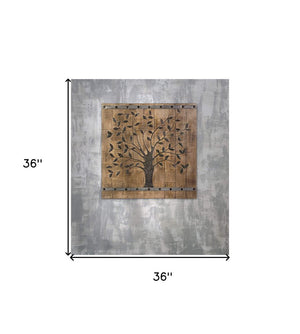 36" X 2" Brown Mango Wood Square Hanging Tapestry