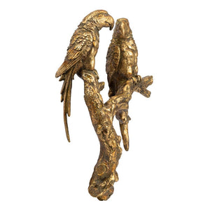 13" Antiqued Gold Parrots Hanging Dimensional Sculpture
