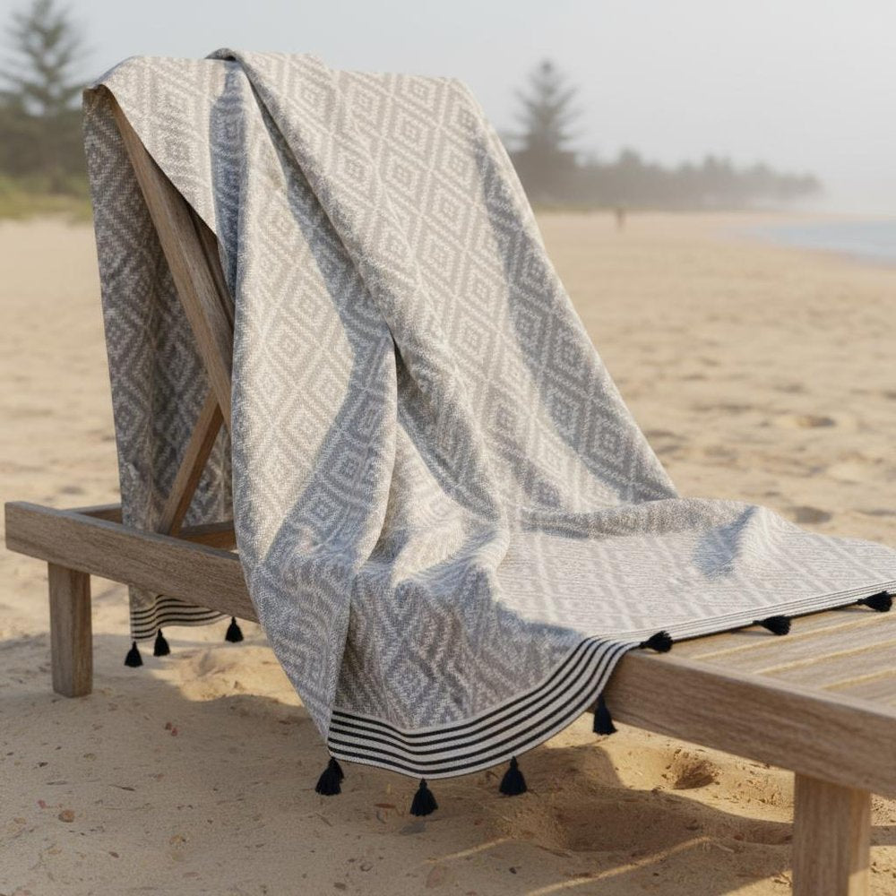 Gray Tribal Design Turkish Towel Beach Blanket