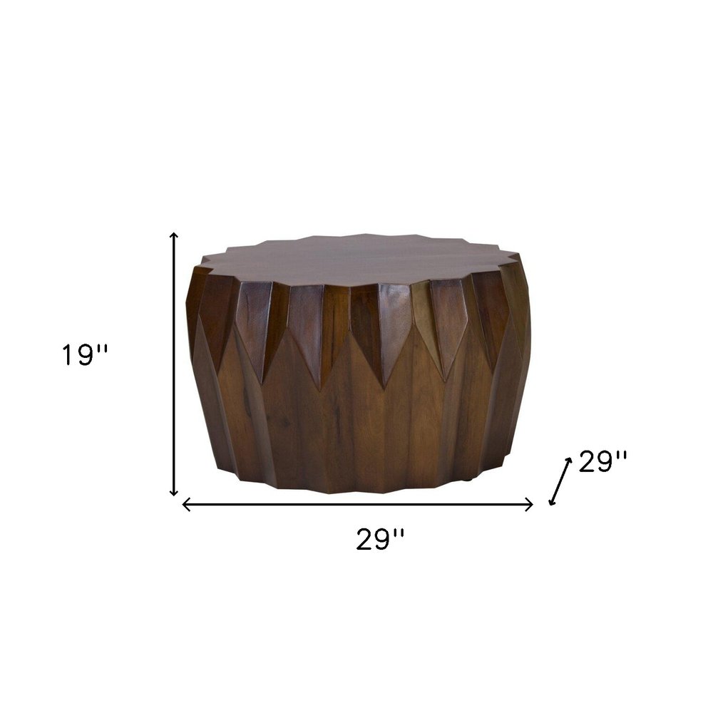 32" Brown Solid Wood Free Form Drum Coffee Table
