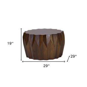 32" Brown Solid Wood Free Form Drum Coffee Table