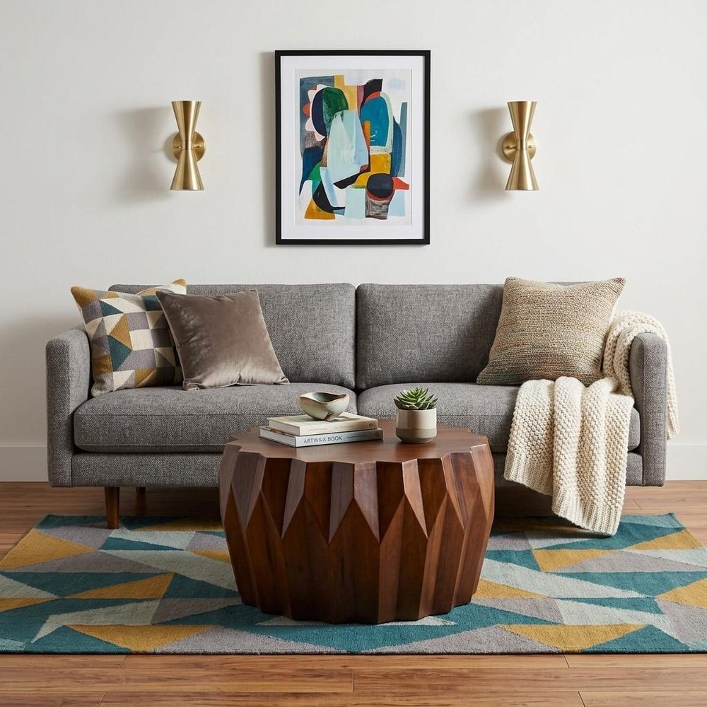 32" Brown Solid Wood Free Form Drum Coffee Table