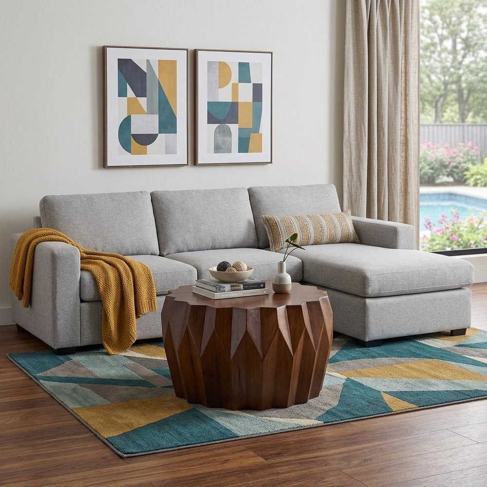 32" Brown Solid Wood Free Form Drum Coffee Table