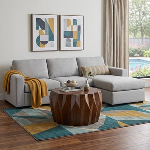 32" Brown Solid Wood Free Form Drum Coffee Table