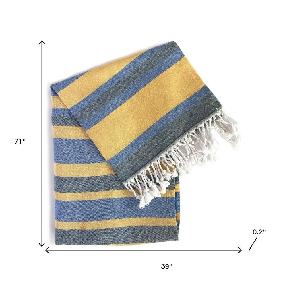 Denim Blue and Yellow Striped Turkish Towel Beach Blanket