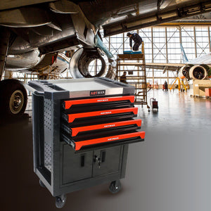 Removable 4 Drawer Metal Tool Cart With Lock - Black / Red by Couch.com