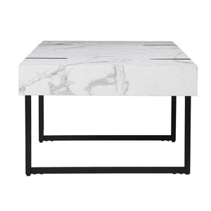 43" White And Black Faux Marble And Metal With Iron Coffee Table