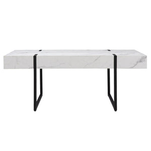 43" White And Black Faux Marble And Metal With Iron Coffee Table