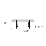 43" White And Black Faux Marble And Metal With Iron Coffee Table