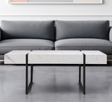 43" White And Black Faux Marble And Metal With Iron Coffee Table