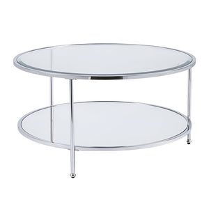 34" Chrome Glass And Metal Round Mirrored Coffee Table
