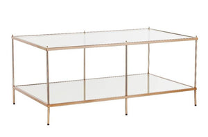 42" Clear And Gold Glass And Metal Coffee Table
