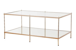 42" Clear And Gold Glass And Metal Coffee Table