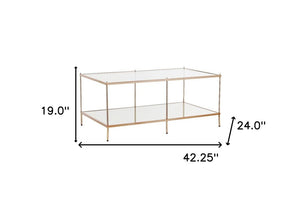 42" Clear And Gold Glass And Metal Coffee Table