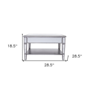 29" Silver Mirrored Square Coffee Table With Shelf