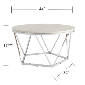 33" Silver Manufactured Wood And Metal Round Coffee Table